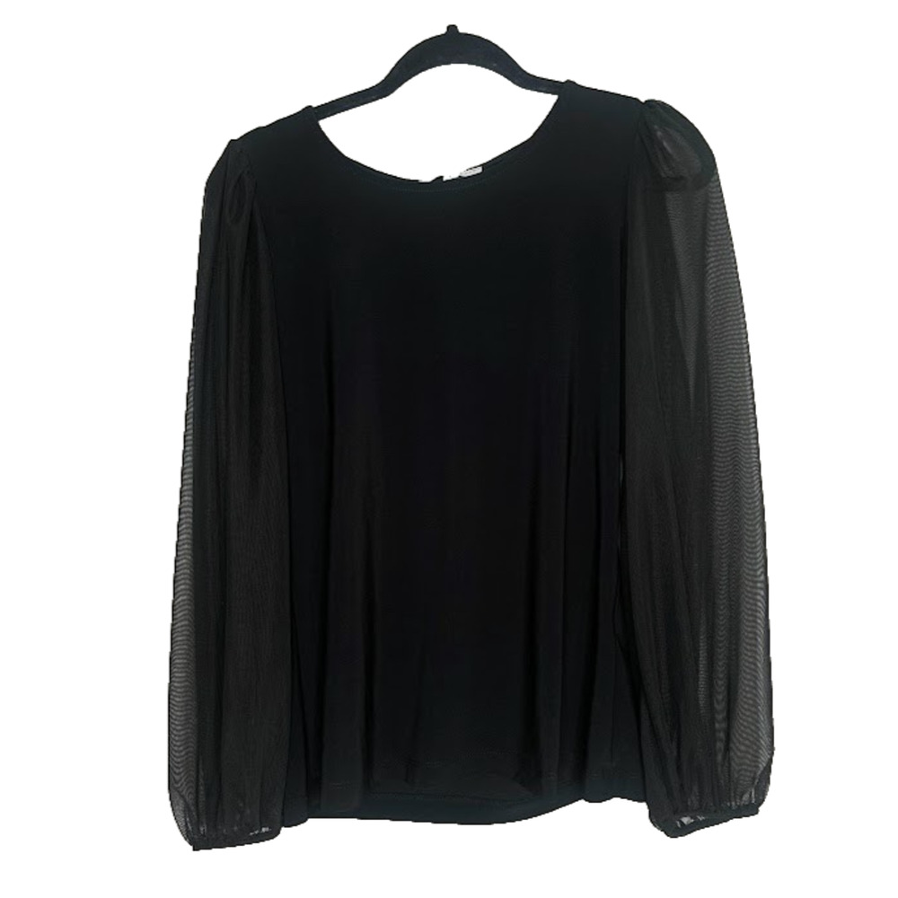 ANNALEE & HOPE Top Womens Medium Black Pullover Stretch Mesh Sleeve Minimalist
